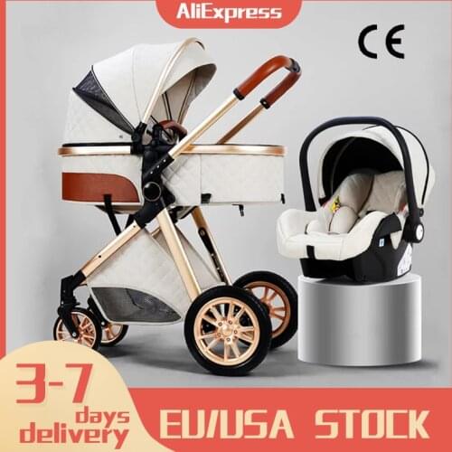 Multi-functional 3 in 1 Baby Stroller High landscape Can Sit Reclining Light Folding Two-way Eggshell Design Carrinho De Bebe