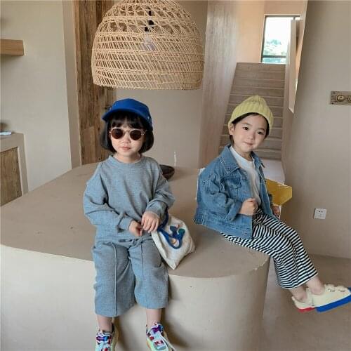 Childrens clothing 2021 autumn girls' knitted sweater set solid color Korean childrens long sleeve trousers two-piece set