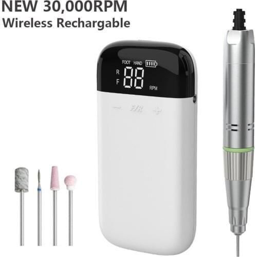 Electric Nail Drill Machine New Wireless Rechargable 30000 RPM Electric Nail File Manicure Machine Nail Polisher Nail Art Tools