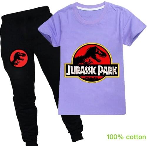 2021 Summer New Dinosaur Flower Baby T-shirt Toddler Boys and Girls T-shirt Set Short Sleeve Top + Pants 2 Children Set Pants