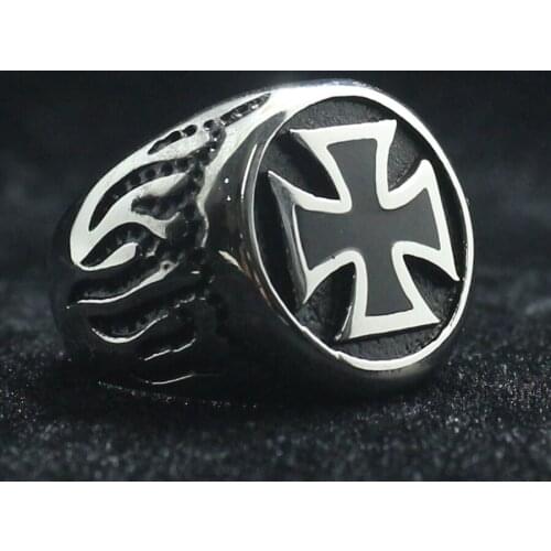 316L Stainless Steel Cool Punk Gothic Flaming Biker Cross ring