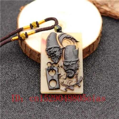 Collectibles Ox Horn Grim Reaper Pendant Devil Necklace Fashion Accessories Charm Jewelry Carved Amulet Gifts for Women Men