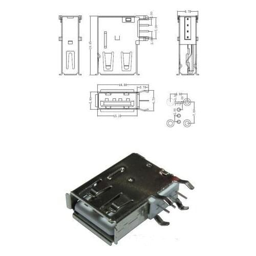 USB A Female PCB Mount Connector - Vertical Standing 90,new and original