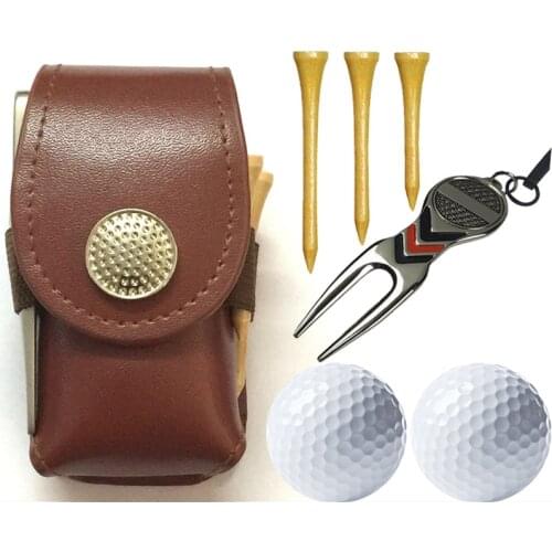Leather Golf Ball Pouch Mini Golf Waist Bag Hold 2 Balls One Fork 3 Tees Small Golf Ball Bag Golf Accessories