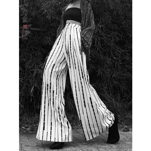 LANMREM Women Trousers 2021 Autumn High Waist Black Contrast Stripe Straight Wide Leg Pants Female Streetwear Fashion 2W442