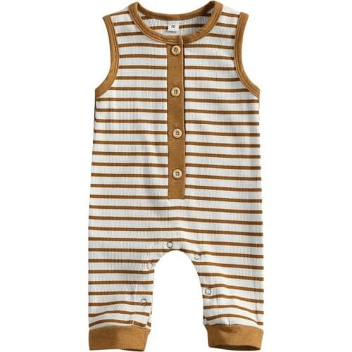 0-18M Infant Summer Clothing Newborn Baby Boys Girls Sleeveless Striped Romper Jumpsuits Long Pants Overalls Outfits