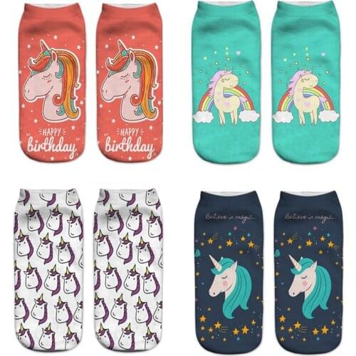 Unicorn Socks New 3D Printing Comfortable Polyester Women Durable Socks Cute Low Cut Foot Wax Cartoons Comfortable Type Young