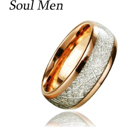 His & Hers Promised Meteorite Rings Rose Gold Silver Color Natural Tungsten Carbide Wedding Band 8mm Wide Domed Finish Size 8-14
