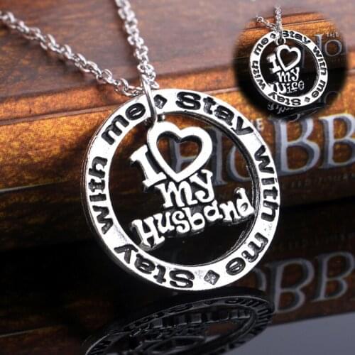 Charm Stay With Me I Love My Husband Wife Heart Pendant Necklace Letters Alphabet For Women Men Jewelry Lover Couple Choker Gift