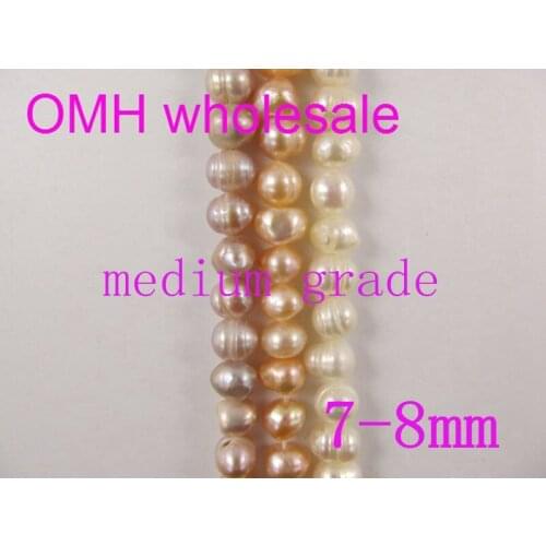 OMH wholesale 53pcs 7-8mm DIY jewelry accessories space beads for bracelet necklace Round AA+ Real Freshwater pearls PJ330