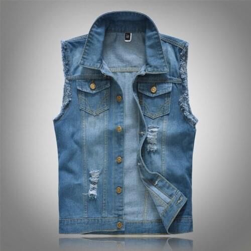 Button Coats Mens Ripped Vest and Jacket 2021 Casual Denim Vests Men Retro Sleeveless Slim Fit Male Jeans Tank Top Plus Size