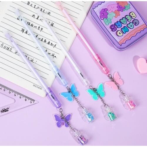 1 Pcs Kawaii Butterfly Pendant Gel Pen 0.5mm Ink Pens Korean Small Fresh Drift Bottle Writing Pens Stationery School Supplies