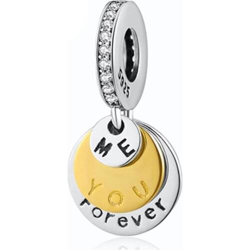 S925 Charm You & Me Forever Pave Crystal Dangle Charm fit Lady Bracelet DIY Jewelry