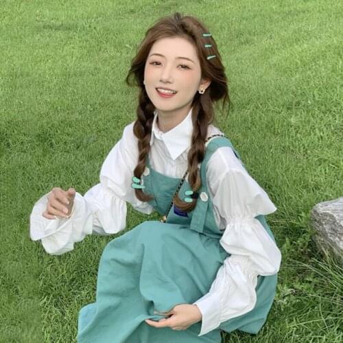 Sannian Spring And Autumn Green Suspender Dress Womens Clothes Spring And Autumn Loose Long Dresses Ladies Clothing