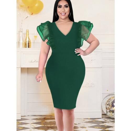 Sexy V Neck Dresses Bodycon Sleeveless Knee Length Elegant Women Office Lady Birthday Evening Party Dress with Mesh Dropshipping