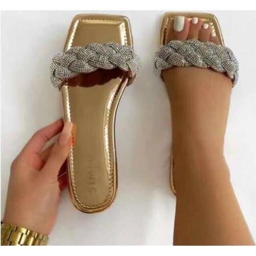 HOT Summer Women Slippers Slip On Slides Fashion Sexy Sponge diamond weave Woman High Quality Shoes Ladies flat Sandals
