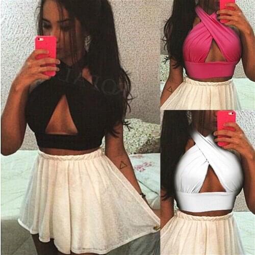 2020 Summer Women Tank Tops Strappy Cross Front Cut Out Halter Sleeveless Backless Crop Top Bandage Sexy Vest Tops Female Shirts