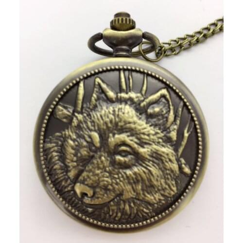 Vintage Bronze antiques Wolf pattern Modern hours pendant Necklace pocket watches gift