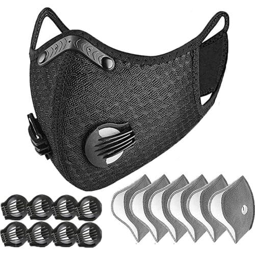 Adult Protec Mouth Mask 6pc Filters 8 Sets Breathe Valves Earloops Dust Face Masks For Men Cycling Maske Facemask No Decoration