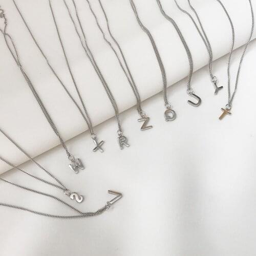 WTLTC 925 Sterling Sliver Small Tiny Letter Pendant Chokers Necklaces Statement Initial Choker Mini Thin Chains Necklaces Gifts