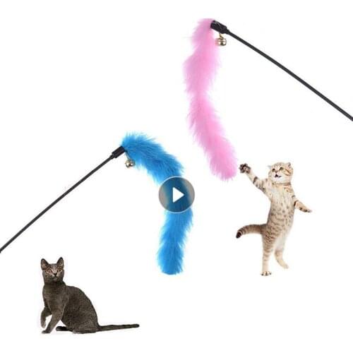 Random Color Funny Cat Stick Toys Colorful Turkey Feathers Tease Cat Stick Interactive Pet Toys For Cat Playing Toy Pet Supplies