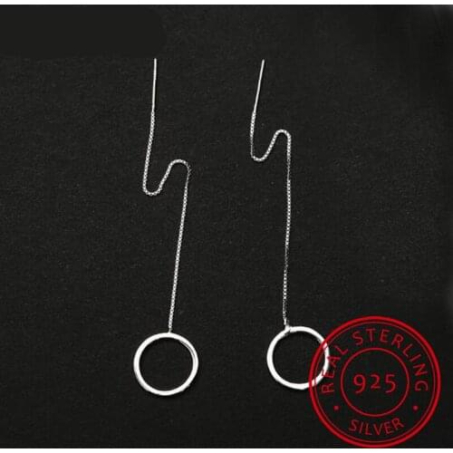 925 Sterling Silver Long Circle Drop Earrings for Women Girs Fashion sterling-silver-jewelry Pendientes