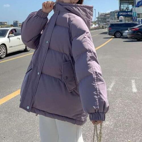 Winter Coat Women Cotton Padded Jacket 2021 New Casual Fashion Short Bread Clothes Warm Hooded Solid Loose Bubble Coat