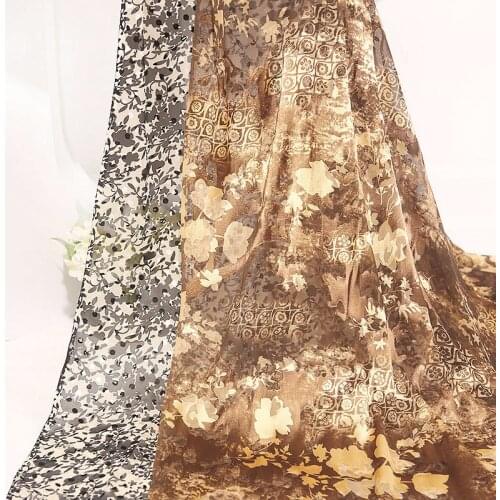 1.4m*1m Burnt-out Silk Fabric Black Burnt Flowers Hollow Imitation Silk Fabric for Womens Shirt Silk Scarf Cheongsam