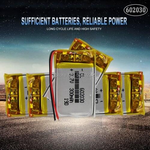 10pc 300mAh 3.7V 602030 li-lon polymer Rechargeable battery For Bluetooth Speaker MP3 MP4 Smart Watch wireless card Selfie stick