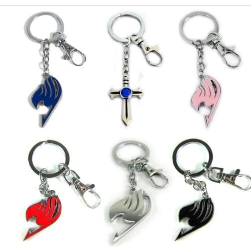 10 pcs/lot Anime FAIRY TAIL Guild Model keychain Natsu Gray Lucy Keyring Pendant Toy Blue Crystal Cross key chain gift