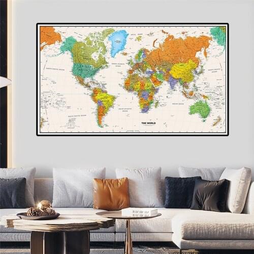 150x100cm Non-woven Non-Smell World Map Canvas Painting Aerial View Without Flag Wall Art Poster For Beginner Home Decoration