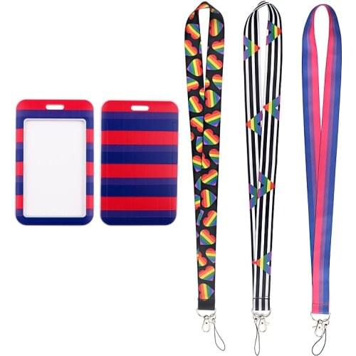 24pcs/lot MD652 DMLSKY Rainbow Necklack Lanyard Key Gym Strap Multifunction Mobile Phone homosexual love With Card Holder Cover