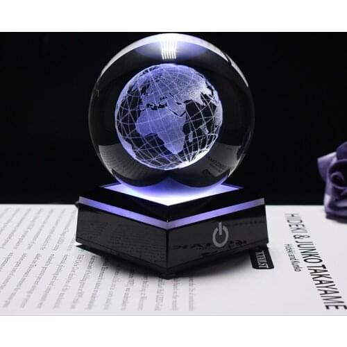 3D Laser Engraved Crystal Earth Miniature Model Globe Home Decoration Glass Ball Crystal Craft Gift LED Lamp Holder