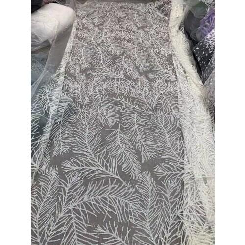5 yards JR02# April bridal LACE African Glitter Ivory Feather Pattern Tulle lace For Fashion Occasions Sewing Wedding Dress