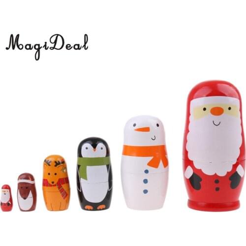 6Pcs Hand Painted Russian Nesting Doll Babushka Matryoshka Doll Santa Claus Christmas Party Decor Children Kids Xmas Gift