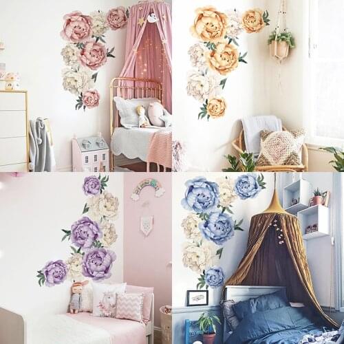 73x94cm Large Pink Watercolor Peony Flowers Wall Stickers Romantic Flowers Home Decor for Bedroom Room Kids Room Wall Decals
