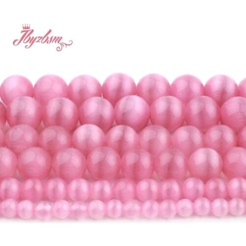 8,10,12,14mm Smooth Pink Round Cat Eye Loose Beads Ball Natural Stone Beads For DIY Necklace Bracelat Jewelry Making Strand 15"