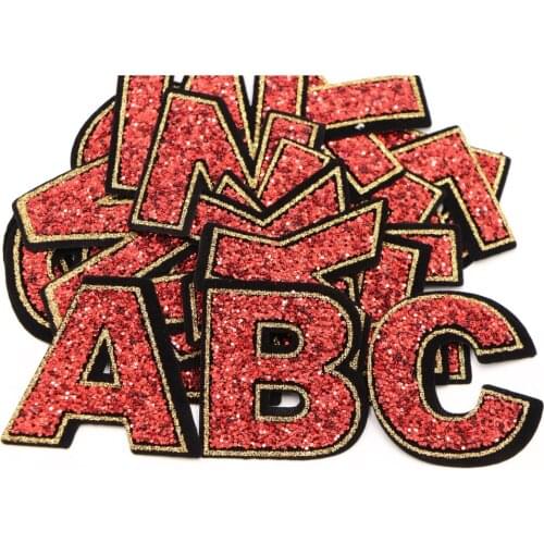 A-Z 26 English Red Sequined Alphabet Letter Mixed Iron On Patch For Clothing Name Diy Badge Sticker For Clothes Bag Pant Shoes