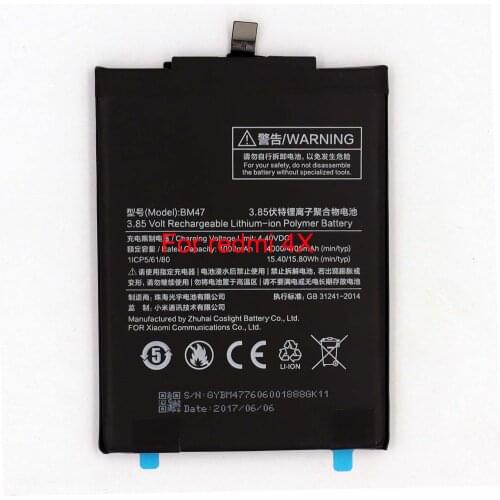 Original New BM47 Battery for Redmi 4X 3 3S with 4000mAh capacity including battery adhesive