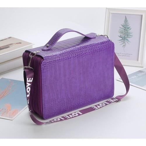 252-Holes Crocodile Pattern Flowers With Shoulder Strap Zipper Pencil Case Sketch Pencil Bag Stationery Storage Office Supplies