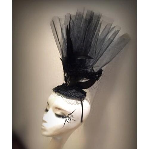 Black Hat Netting Feathers Mask Fascinator Wedding Ascot Race Hen Party Accessories