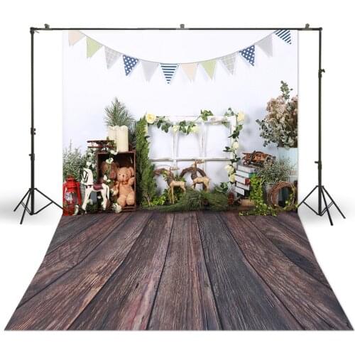 White Wall Background Wood Grainy Floor Backdrop Teddy Bunting Newborn Baby Christmas Portrait Photo Studio Booth Spring Banner