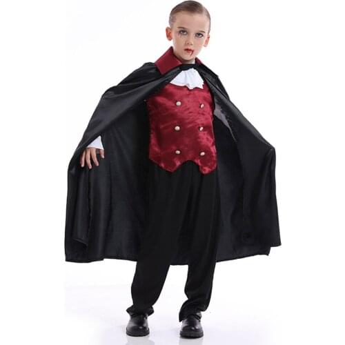 Boys Kids Little Vampire Magician Cosplay Costume Cloak Outfits Halloween Carnival Suit