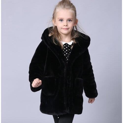 Autumn Winter Childrens Jacket Korean Boys and Girls Hooded Faux Fur Coat Mid-length Baby Kids Parkas