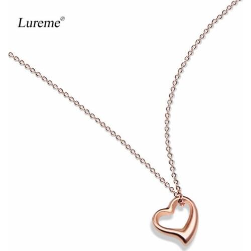 Lureme Womens Stainless Steel Rose Gold Open Heart Charm Pendant Necklace Love Jewelry 18" (nl005830)
