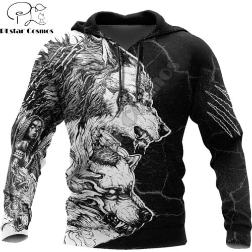 Brand Fashion Hoodies Tattoo Thunder Wolf Black 3D Printed Mens Hooded Sweatshirt Unisex Zip Pullover Casual Jacket DW0215