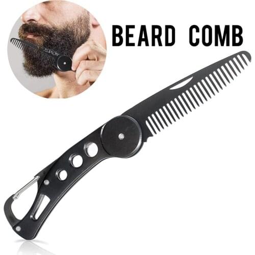 Stainless Steel Beard Comb Pocket Clip Men Moustache Styling Foldable Brush Outdoor Camping Portable Hair Comb Beauty Tools