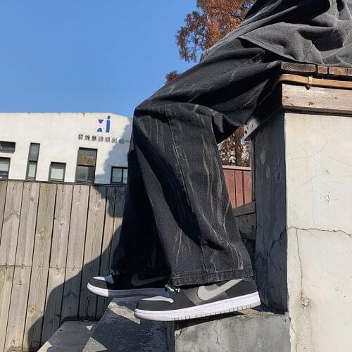 Jeans mens 2021 new spring loose straight straight Korean version of trend pants wide-legged casual trousers