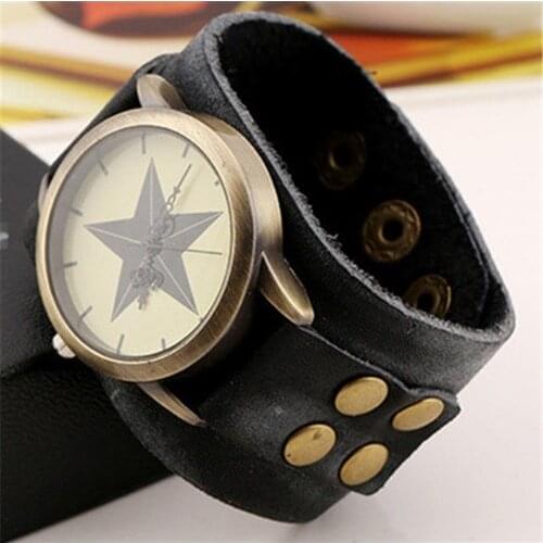 NEW Vintage Retro Wide Genuine Leather Strap Watch Men Fashion Braided Wristwatches Bracelet Bangle Dress Watches Clock A063
