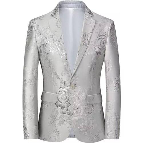 Men Blazer Stage Costume Party Prom Banquet Casual Suit Jacket Slim Fit Nightclub Ball Host Singer Dancer White Black Dark Brown